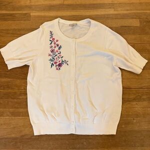 Woman Within appliqué 1/2 sleeve button-down cardigan sweater sz large L b48